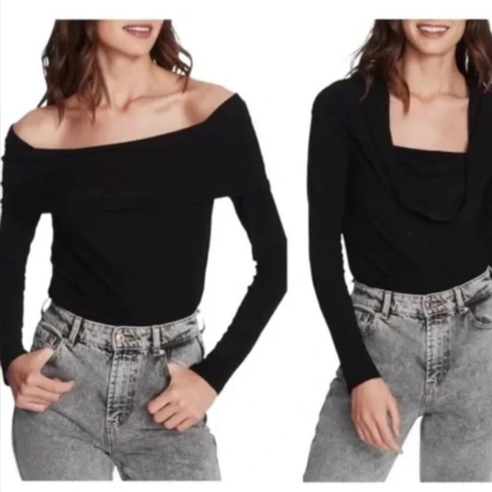 White House Black Market Off-the-Shoulder Foldover Black Blouse (XL)